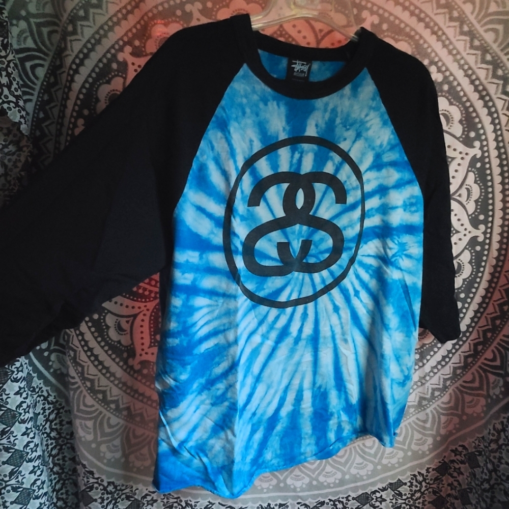 Stussy Vintage Rare Tie-Dye Blue Baseball Raglan